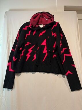 Sen Lightning Bolt Hoodie Sweater Black Red Graphic Knit Pullover S